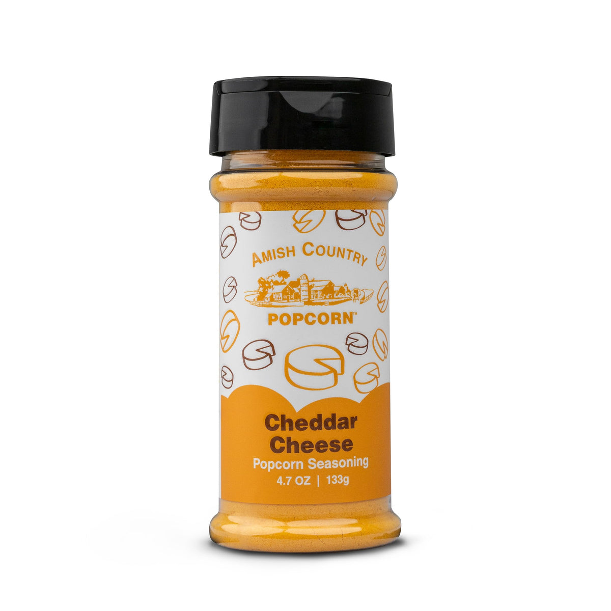 Amish Country Popcorn White Cheddar seasoning with creamy cheddar notes