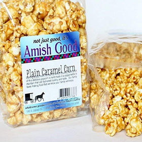 Amish Good caramel popcorn 2-pack in copper kettle with fresh aroma and full kernels.