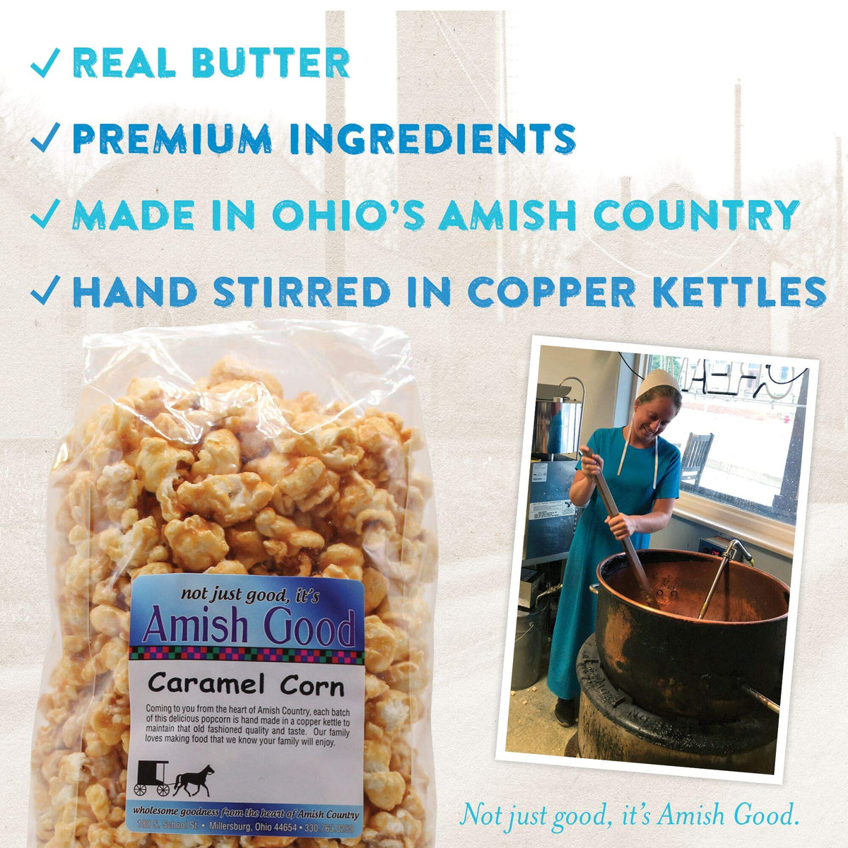 Amish Good gift-ready popcorn pack, ideal for celebrations.