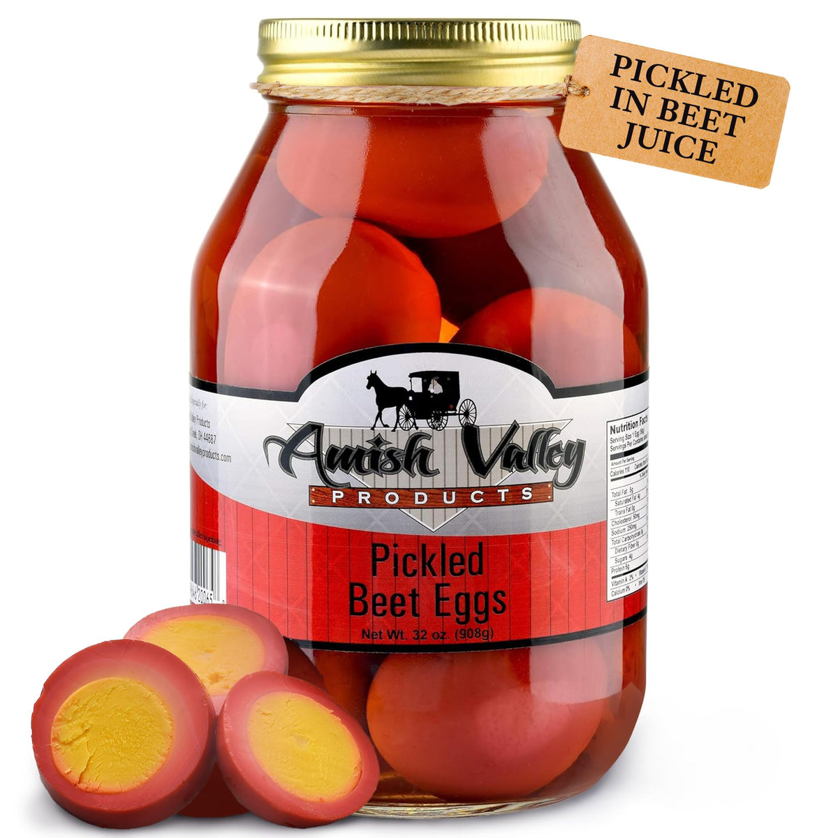 Amish Valley Pickled Eggs in Beet Juice Jar: bold flavor for snacking and entertaining