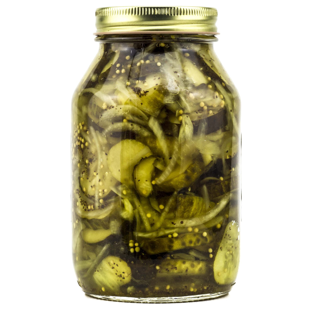Amish Wedding Bread N Butter Pickles close-up bottle conveys homestyle flavor.