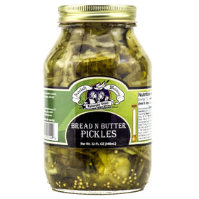 Amish Wedding Bread N Butter Pickles label highlights natural ingredients and traditional craft.