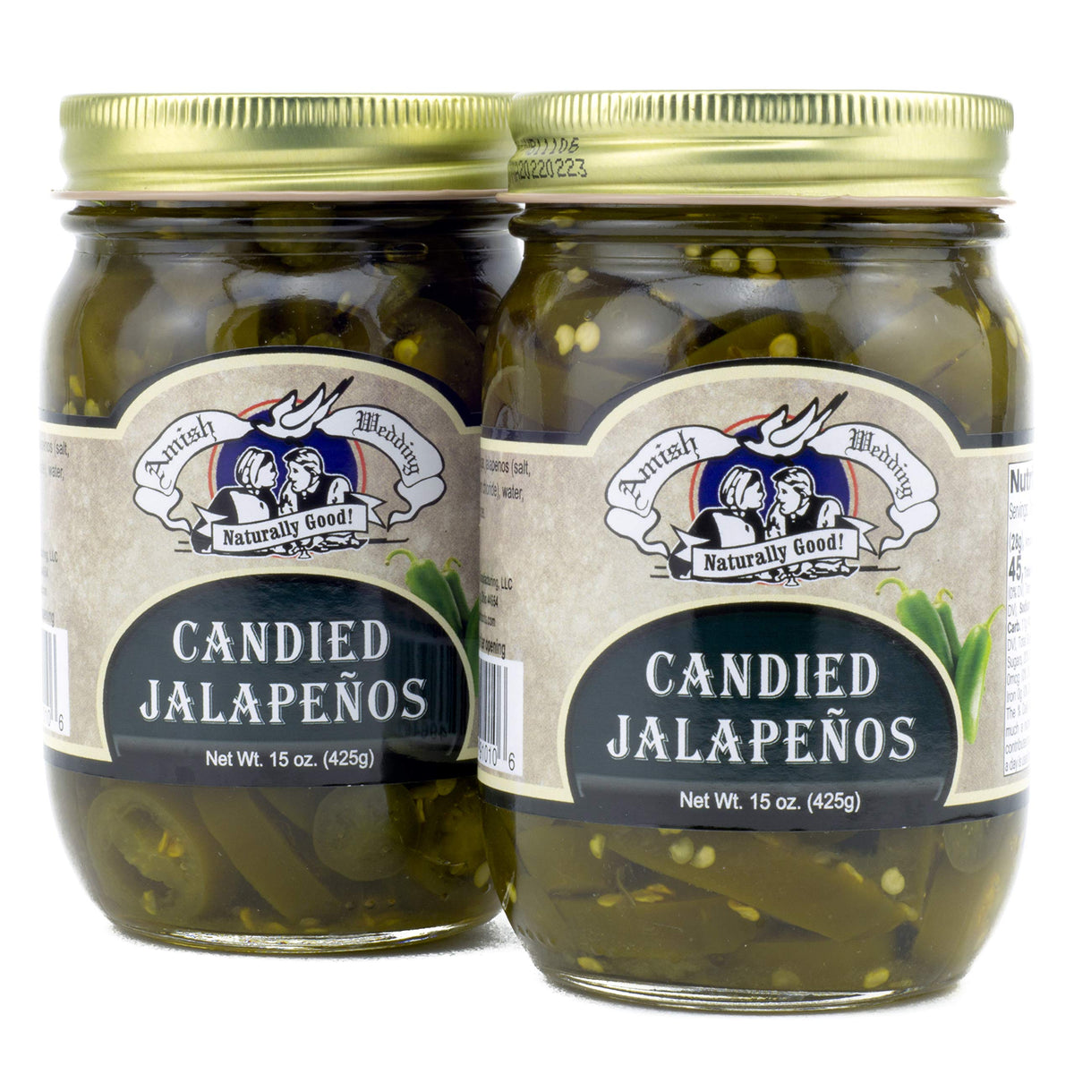 Amish Wedding Candied Jalapenos jar front, ideal pantry staple for quick flavor upgrades.