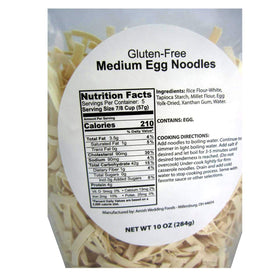 Amish Wedding double yolk egg noodles bag highlights rich yolk color and sturdy texture.