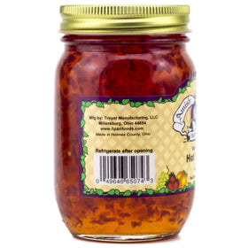 Amish Wedding hot pepper jam served with brie on crackers.