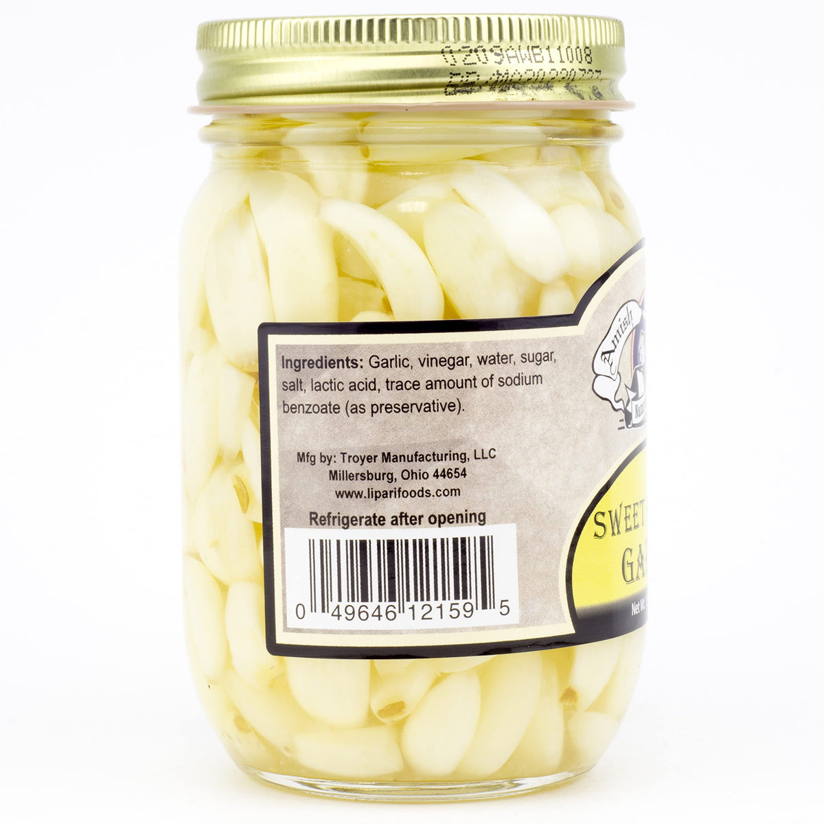 Amish Wedding hot and sweet pickled garlic two-jar pack, convenient pantry staple.