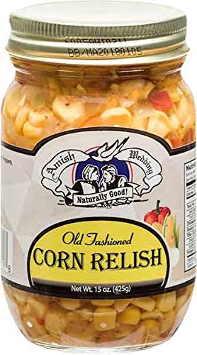 Amish Wedding old-fashioned corn relish jar adds bright sweetness to sandwiches, burgers, and appetizers.
