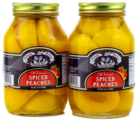Amish Wedding peach halves in a 32oz jar front view, ready for pantry storage.