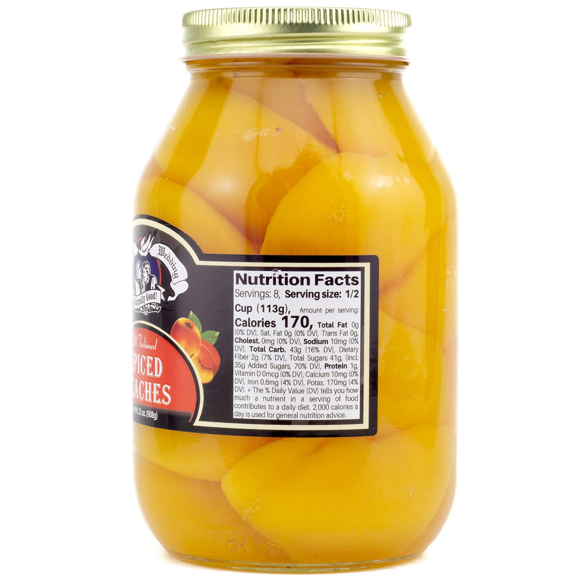 Amish Wedding peach halves close-up, rich texture and natural color.