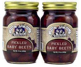Amish Wedding pickled baby beets in a jar, vibrant color ideal for salads.