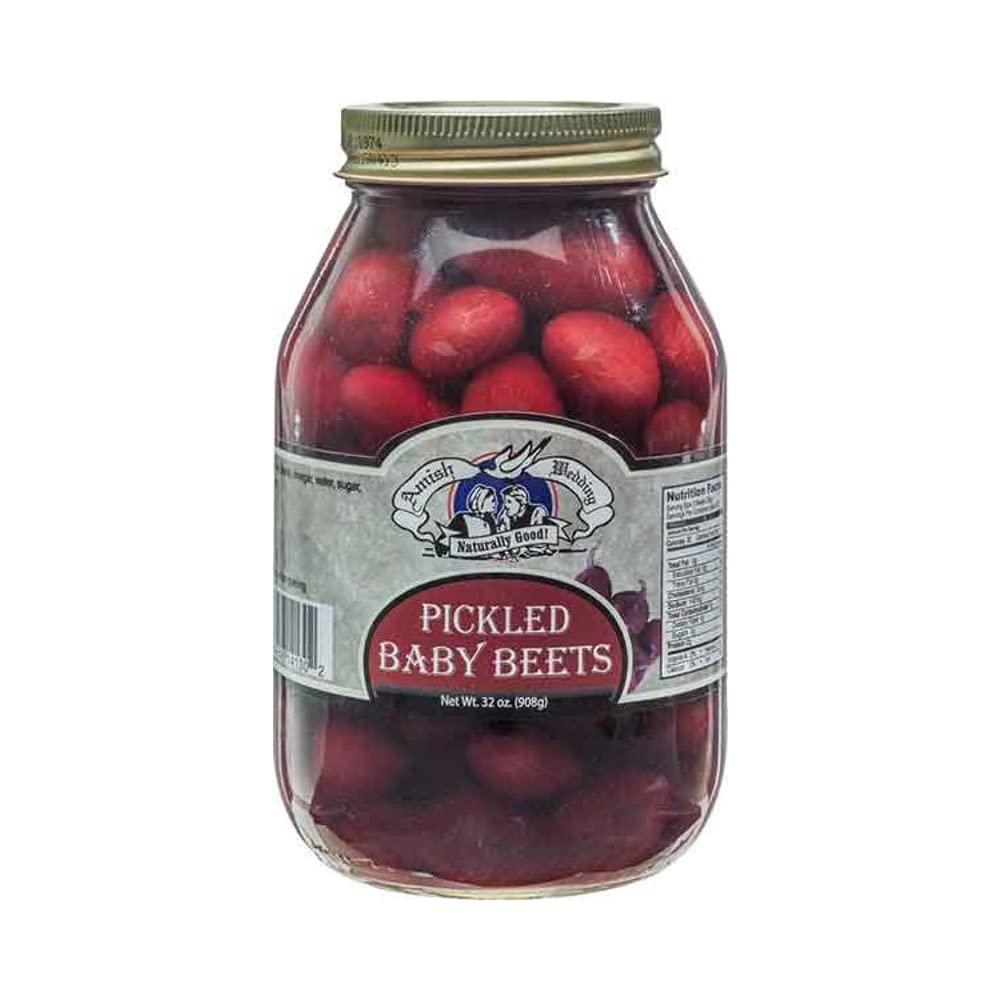 Amish Wedding Pickled Baby Beets front jar shows vibrant color, a great pantry staple.
