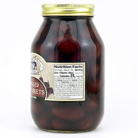Amish Wedding Pickled Baby Beets jar side view in glass packaging.