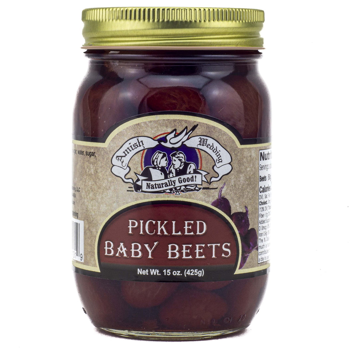 Amish Wedding pickled baby beets sliced in a jar, ready to top salads.