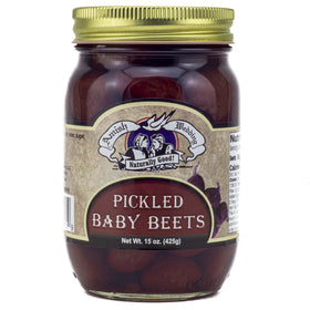 Amish Wedding pickled baby beets sliced in a jar, ready to top salads.
