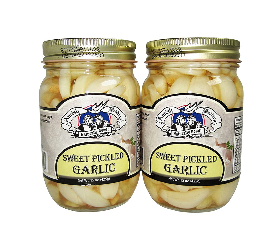 Amish Wedding Pickled Garlic jars front view highlighting a ready-to-use savory-sweet flavor