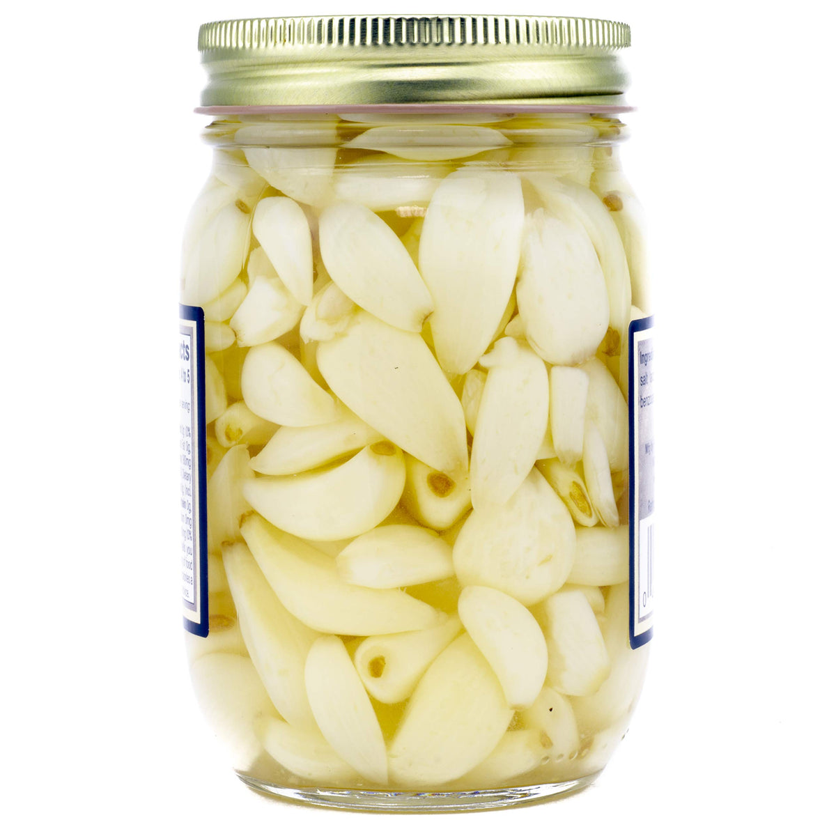 Amish Wedding Pickled Garlic label close-up highlights all-natural ingredients for clean flavor