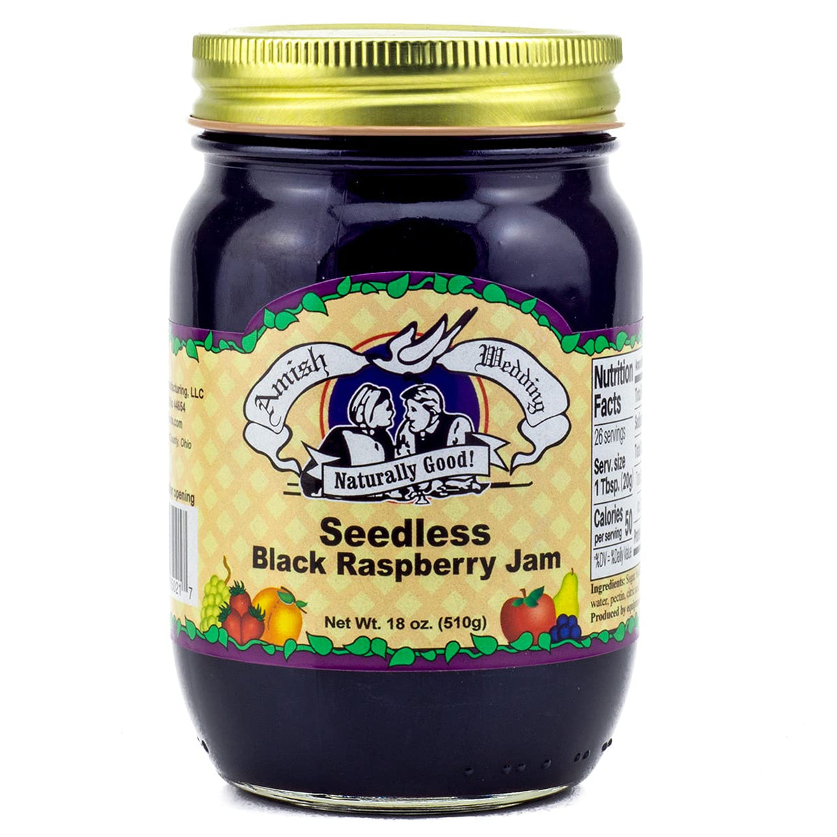 Amish Wedding seedless jam on toasted bread, glossy and fruit-forward.