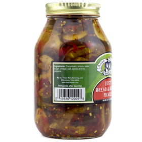 Amish Wedding Zesty Bread N Butter Pickles label highlights simple, pantry-ready ingredients for easy meals.