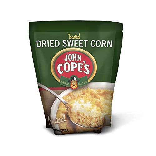AmishTastes Cope's Sweet Dried Corn back view, highlights included recipes