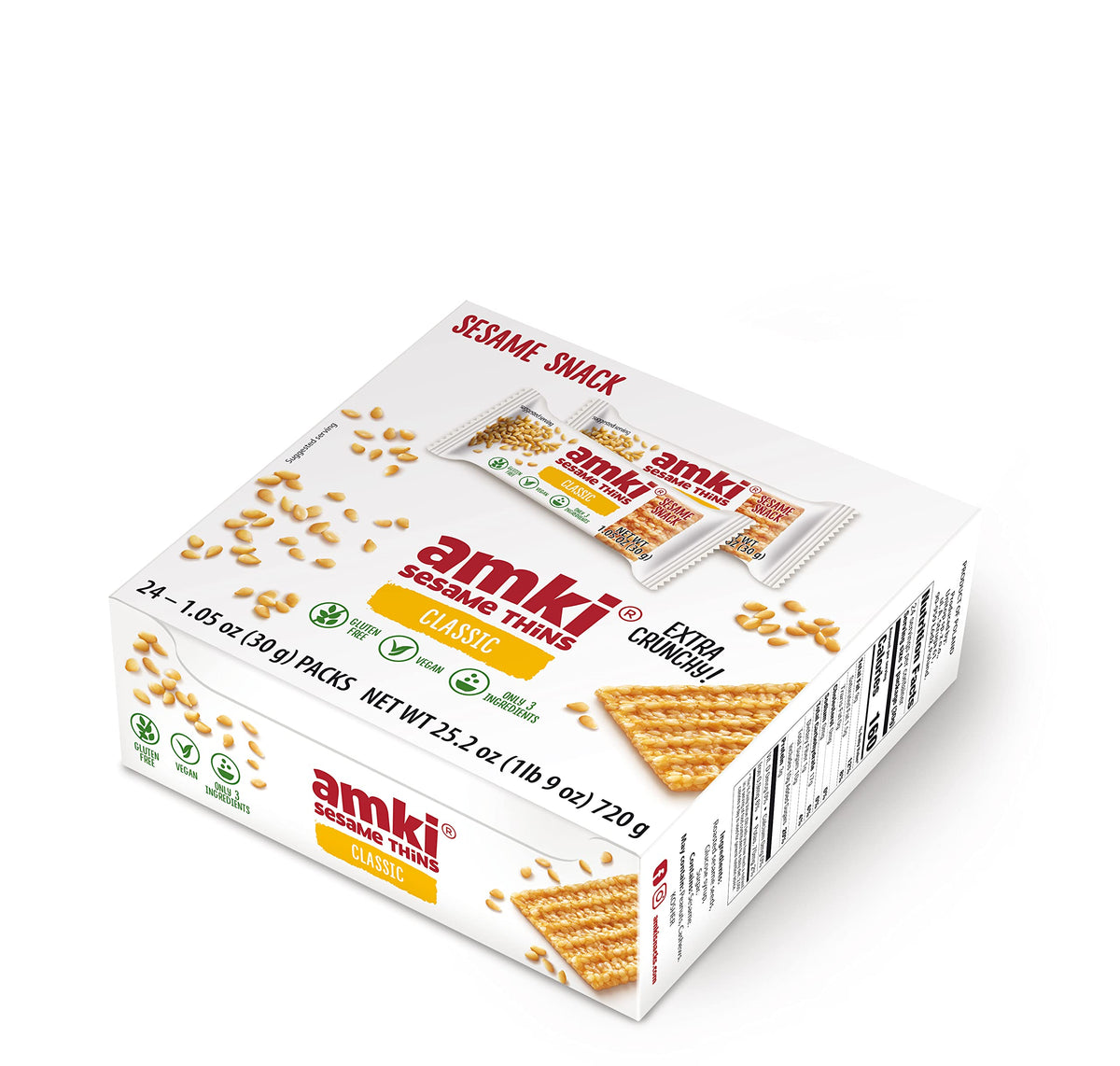 24-pack display of Amki Sesame Thins Classic, great for families.