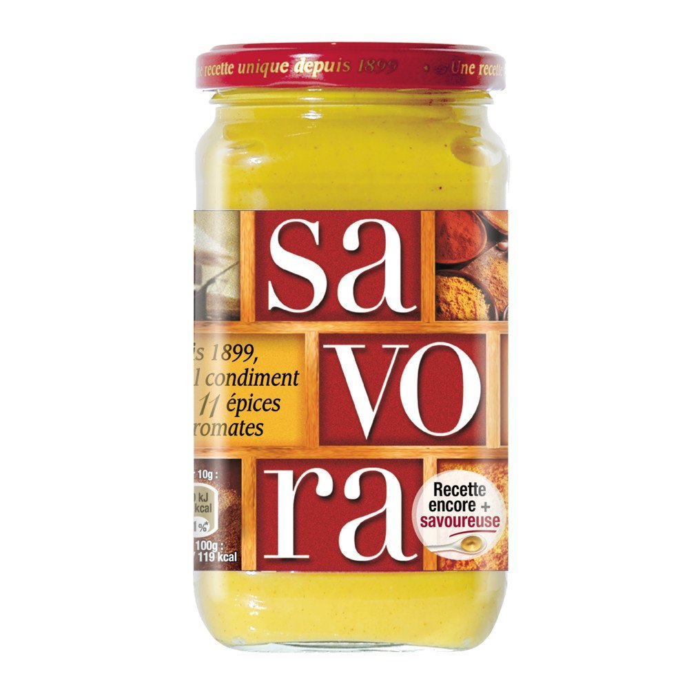 Close-up of Savora ingredients, showing mustard seeds and honey for versatile flavor.