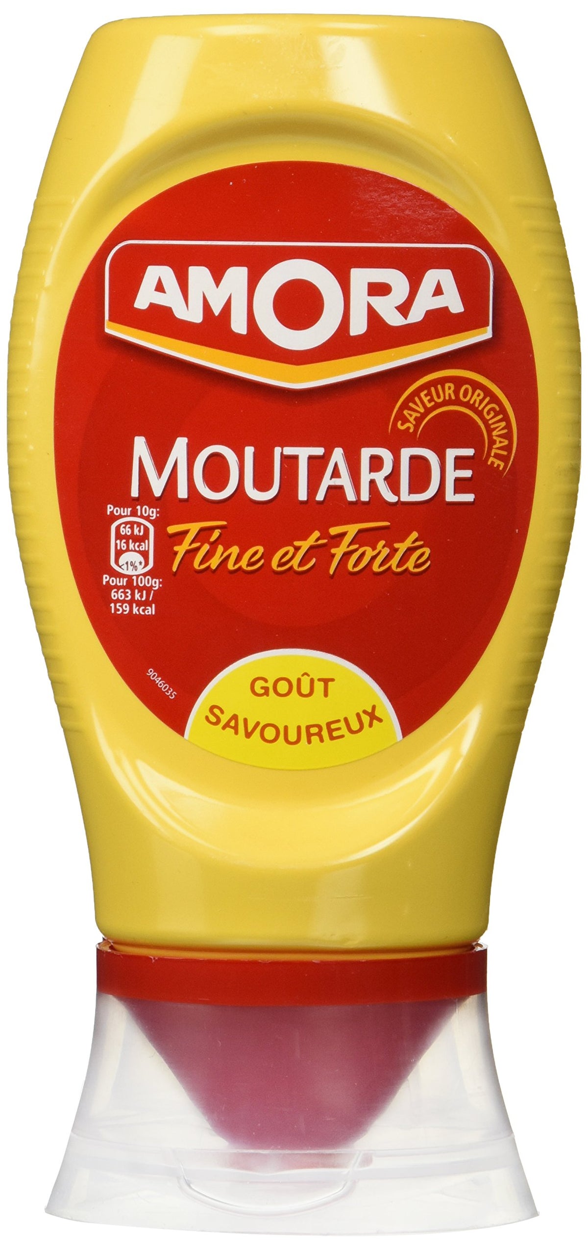 Amora Strong Dijon mustard bottle — bold flavor for vinaigrettes and hearty sauces.