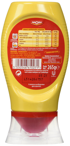Amora Strong Dijon mustard bottle — perfect for sandwiches and French-inspired recipes.