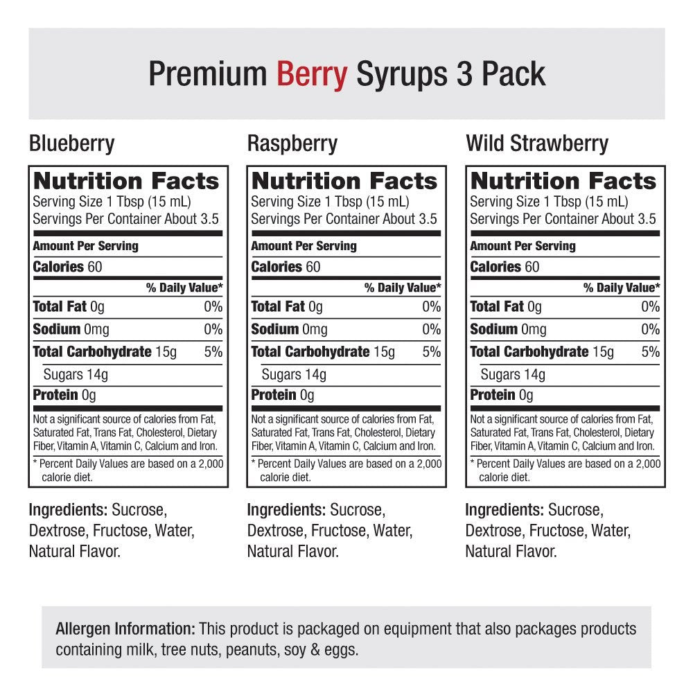 Amoretti berries syrup mixed flavors 3-pack displayed for gifts and travel