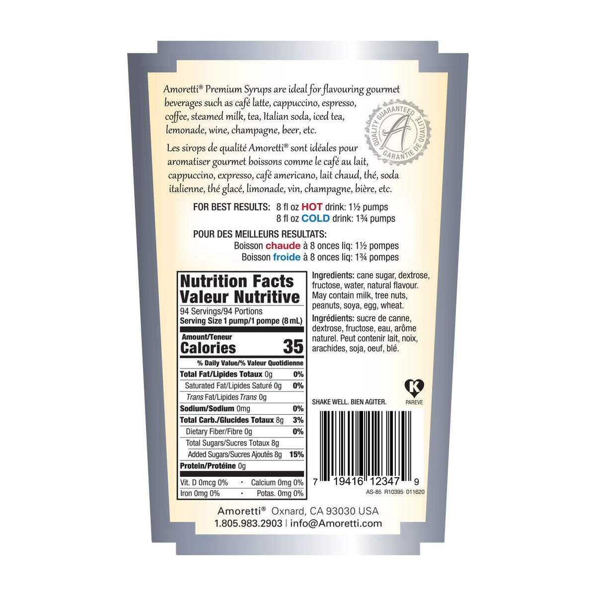 Amoretti Honeydew Syrup pump action, for precise flavoring and easy pouring.