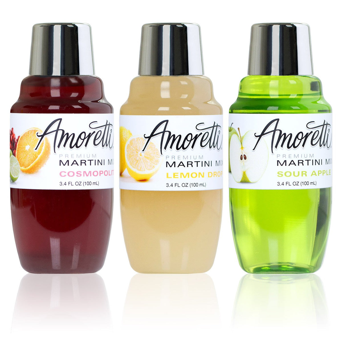 Amoretti Premium Martini Mix Cosmopolitan bottle pour, enriching home cocktails with bold flavor.
