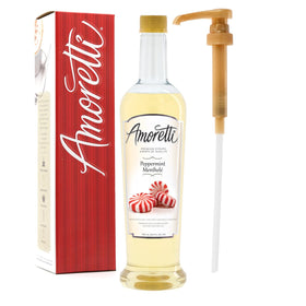 Amoretti Premium Peppermint Syrup bottle ready to flavor coffee
