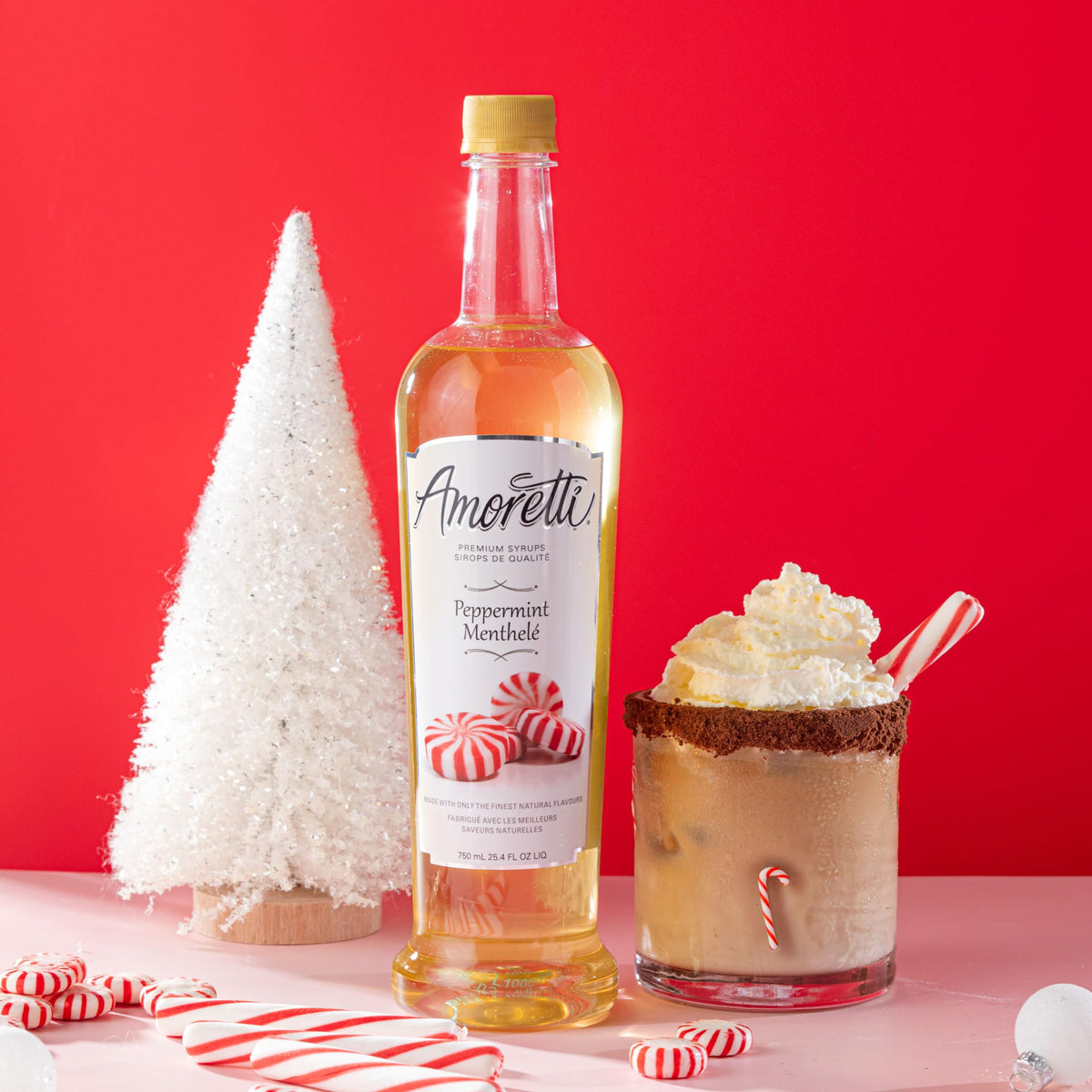 Minty drizzle over desserts with Amoretti syrup