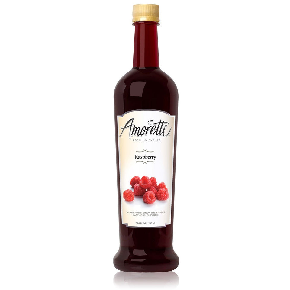 Amoretti Raspberry Syrup bottle showcasing natural flavors for gourmet beverages