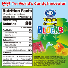 AMOS 4D brick-shaped gummies ready to build and snack after school.