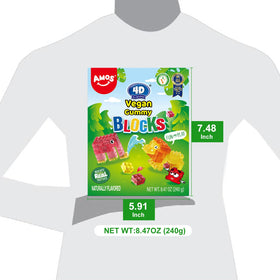 AMOS 4D vegan gluten-free candy blocks for inclusive party snacks.