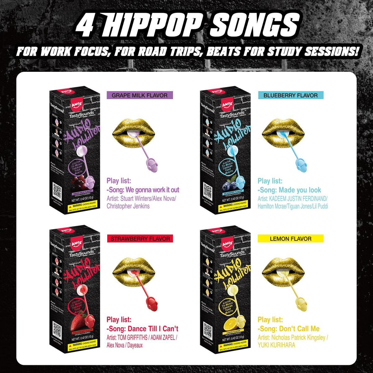 Amos Music Lollipop Experience emphasizes sensory listening with catchy beats.
