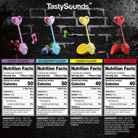 AMOS Fruit Flavors Assorted display highlighting natural taste with music.