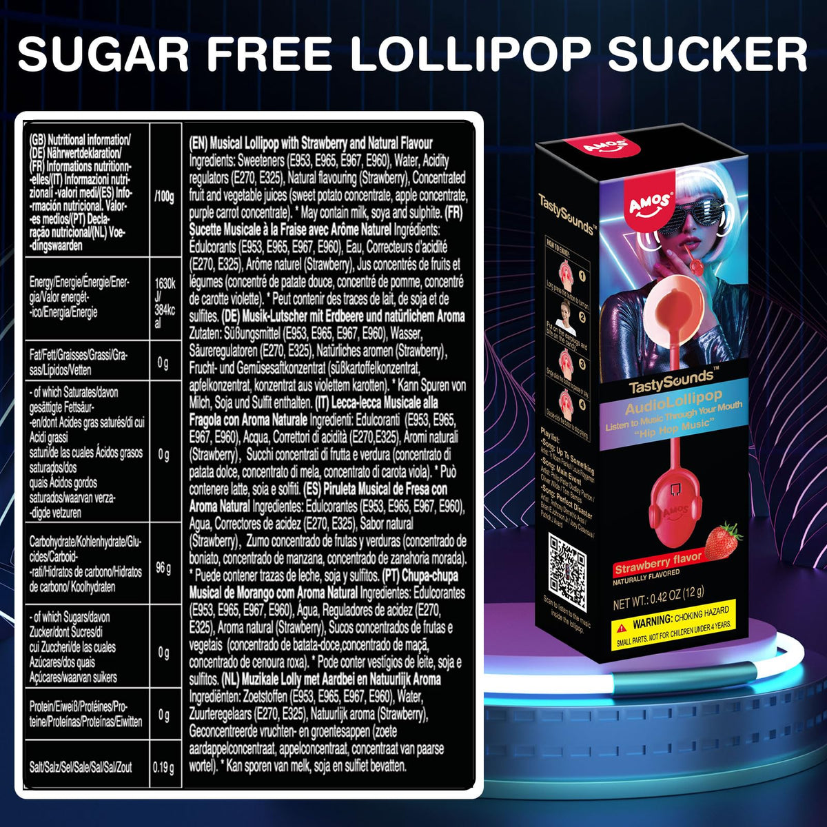 Amos Music Lollipop strawberry flavor hip-hop theme; bright taste and rhythm.