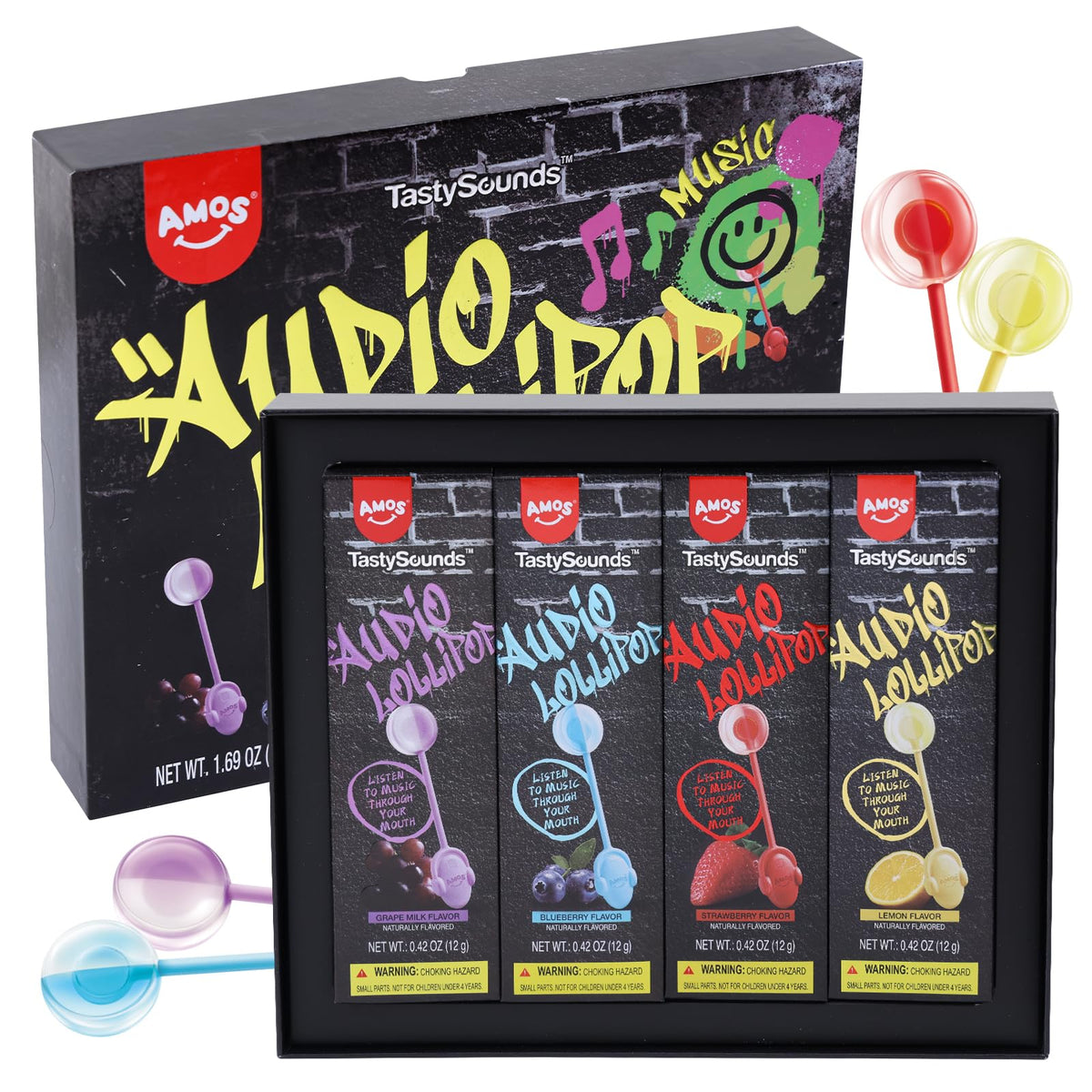 Amos Music Lollipop Suckers with earbuds deliver immersive hip hop audio while you snack.