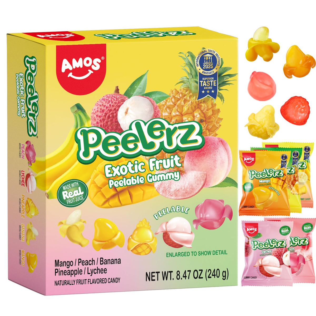 AMOS Peelerz Mango gummy with peelable texture for tropical snacking.
