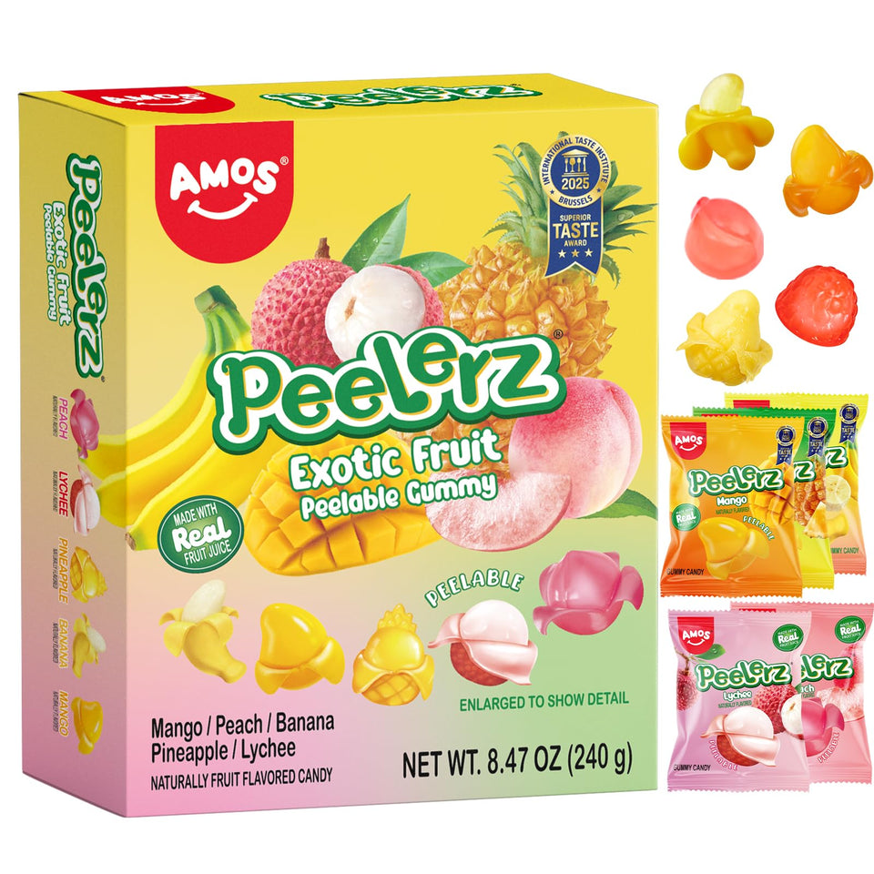 AMOS Peelerz Mango gummy with peelable texture for tropical snacking.