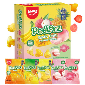 AMOS Peelerz Peach gummy offers bright aroma and peelable fun for kids.