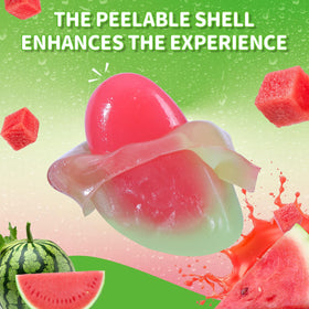 AMOS Peelerz watermelon juice gummies showcase real fruit ingredients and vibrant color