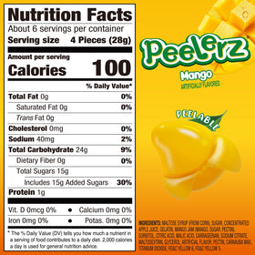 Amos Peelerz mango gummy pack shows convenient 170g snack size.