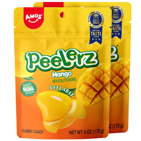 Amos Peelerz mango gummy peel invites playful peeling for kids.