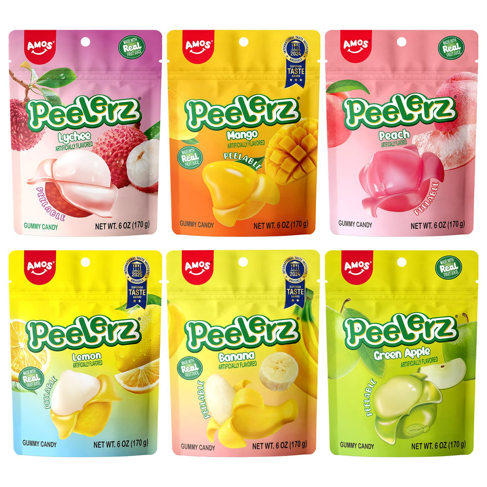 AMOS Peelerz variety pack front view, perfect for sharing at home.