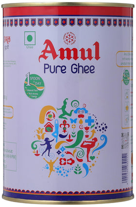 AMUL Pure Ghee 1L jar front view for high-heat cooking.
