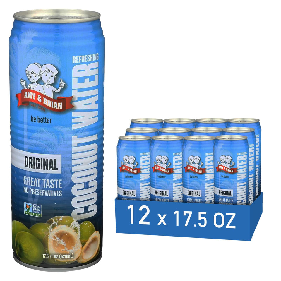 Amy & Brian non-GMO coconut water Original 17.5 oz bottle—great hydration after workouts.