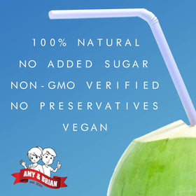 Amy & Brian Original label closeup—non-GMO credentials and pure coconut taste.