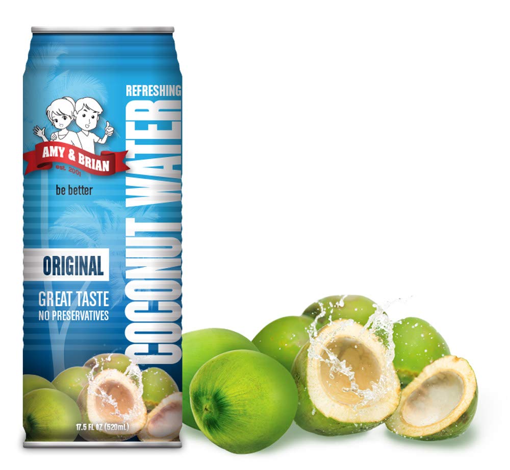Amy & Brian coconut water Original pour action—naturally refreshing during outdoor activity.